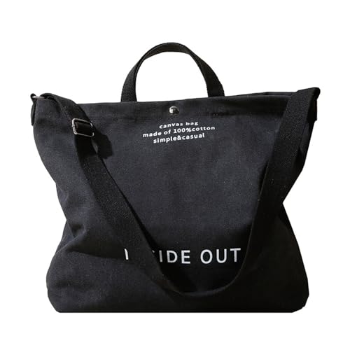 ohodhmnu Damen Tragetasche, Umhängetasche aus Segeltuch, Schultertasche für Teenager, Jungen, Mädchen, Handtasche, lässig, modisch, Schultasche, Büchertasche, Schwarz , With pendant