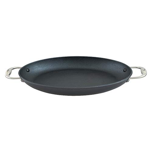 Point-Virgule Gusseisen Fischpfanne Induktion Oval mit Antihaft Beschichtung und 2 Griffe ohne Deckel, Bratfpfanne 38x26cm, Schwarz