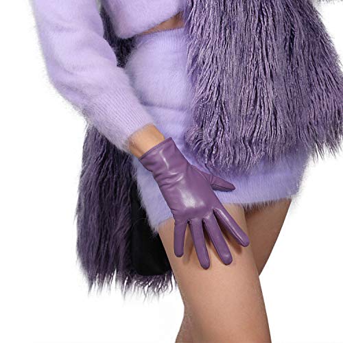 DooWay Damen Mode Winter Warme Lederhandschuhe Lila Gunine Schaffell Leder Kurz Kleid Fahrhandschuhe, violett, 85