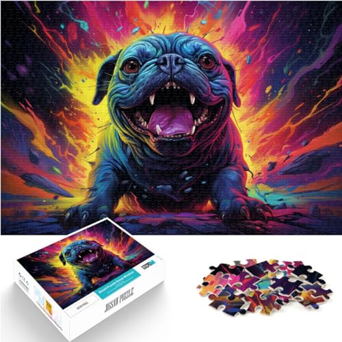 Puzzles für farbenfrohen, Wilden Bulldoggen, 1000 Teile, Holzpuzzle, Familienpuzzle, Geschenk, Familienspiel, Stressabbau, schwieriges Herausforderungspuzzle (50 x 75 cm)