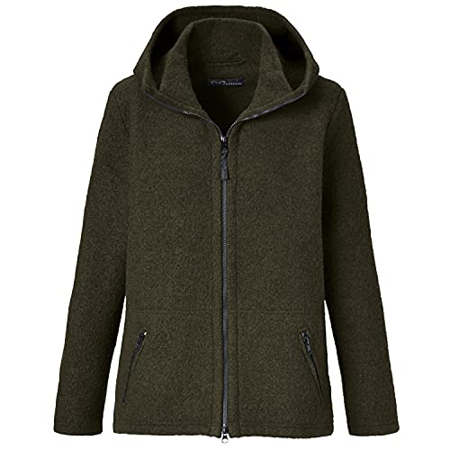 Mufflon Damen Wolljacke Mu- Nele W100 mit Kapuze Forest Oliv grün - L