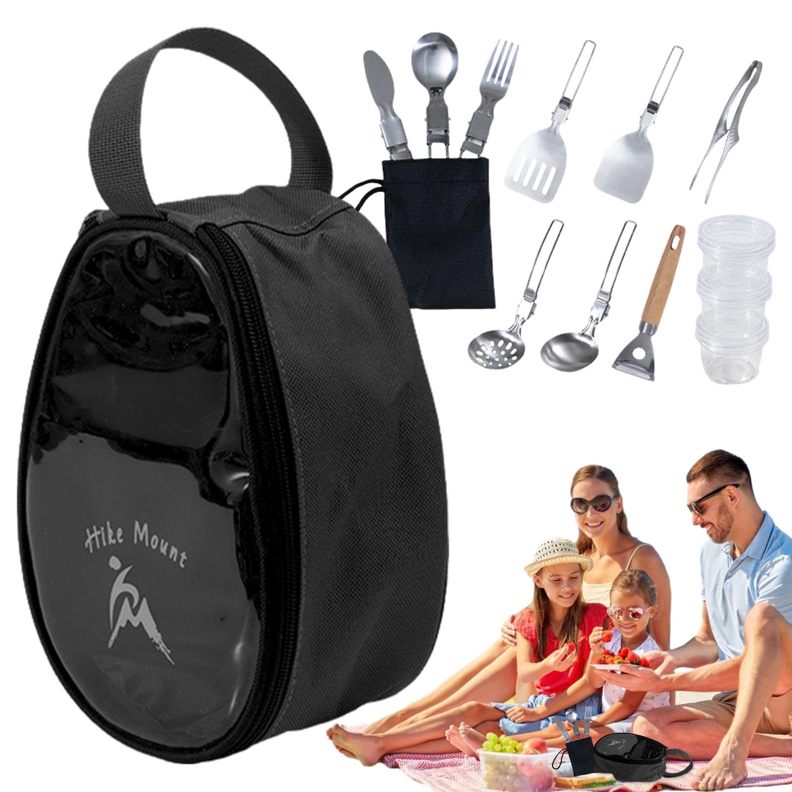 Camping-Utensilien-Set, Camping-Geschirr-Set - 11-teiliges BBQ-Camping-Set, Schüsseln und Gabeln, Geschirr-Set - Faltbare Organizer-Tasche für trinkbares Campingzubehör, Kochgeschirr-Set zum Wandern