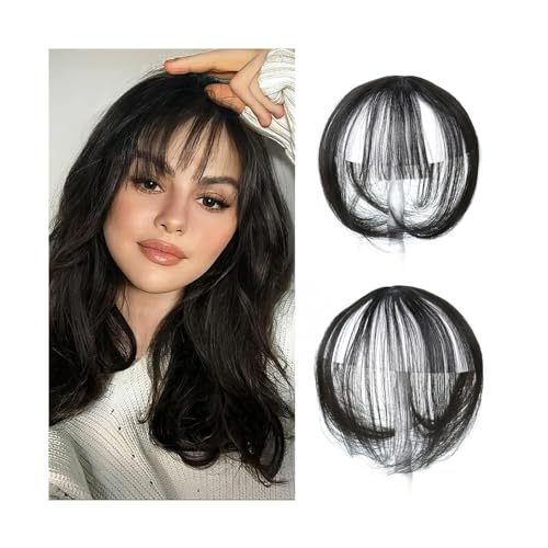 Pony Extension für Damen Synthetischer 3D-Pony, unsichtbar, nahtlos, Kopfhaar, Air Bangs, Overhead, natürlich, unsichtbar, erhöht das Haarvolumen Fringe Bangs(Natural black)