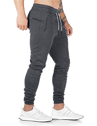 SOMTHRON Herren Elastische Taille Gürtel Baumwolle Jogging Sweat Hosen Plus Size Mode Lange Sports Cargo Hosen Shorts mit Taschen Joggers Activewear Hosen M-4XL（Grau-New,L）