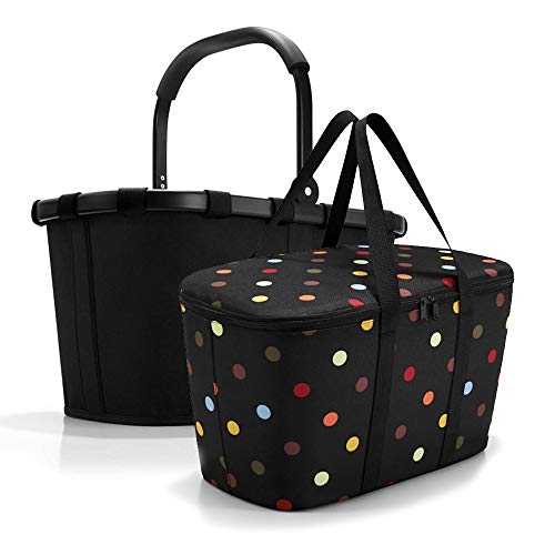 reisenthel, Set aus carrybag BK + coolerbag UH, BKUH, Einkaufskorb mit passender Kühltasche, Frame Black + dots