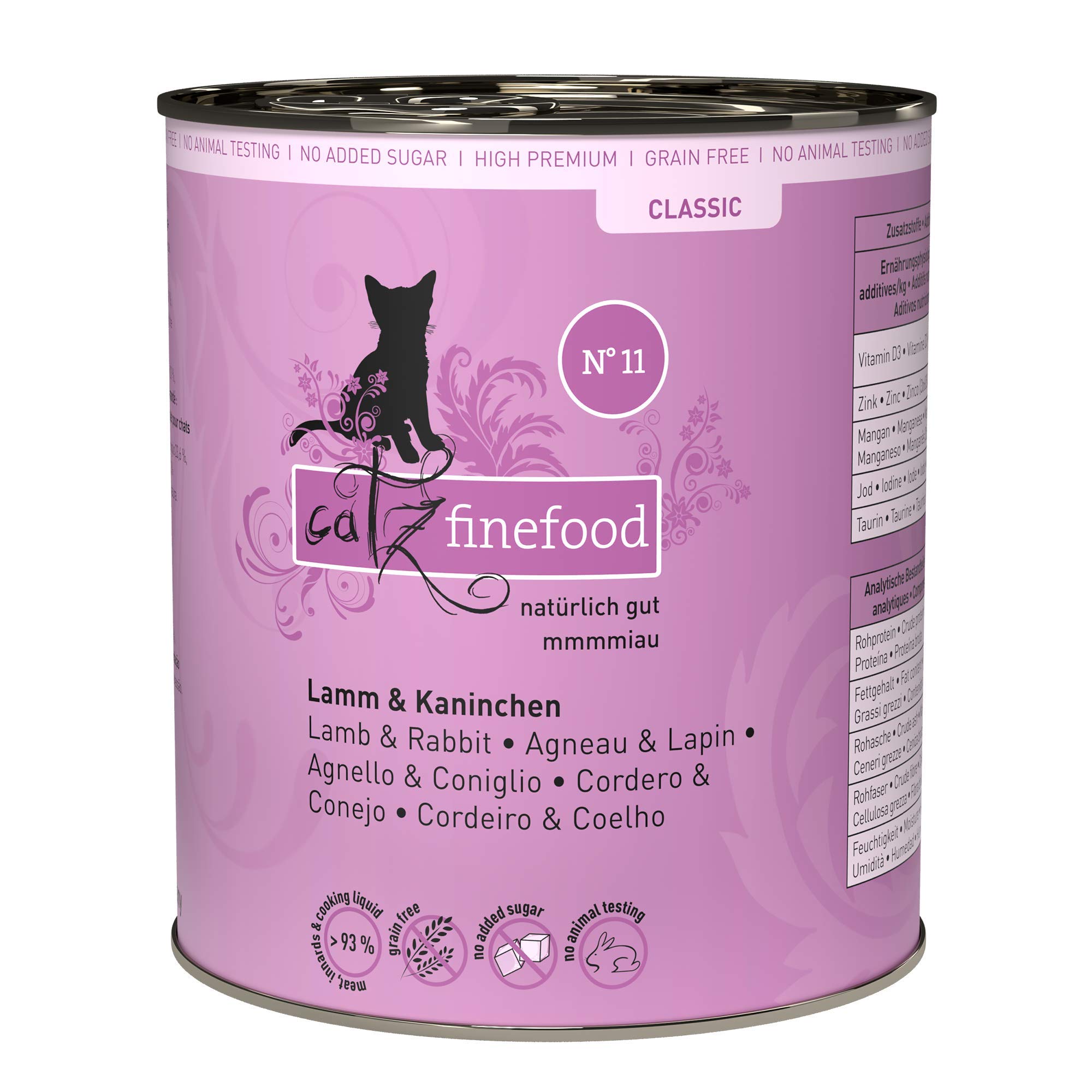 catz finefood N° 11 Lamm & Kaninchen Feinkost Katzenfutter nass, verfeinert mit Cranberries & Karotte, 6 x 800g Dosen