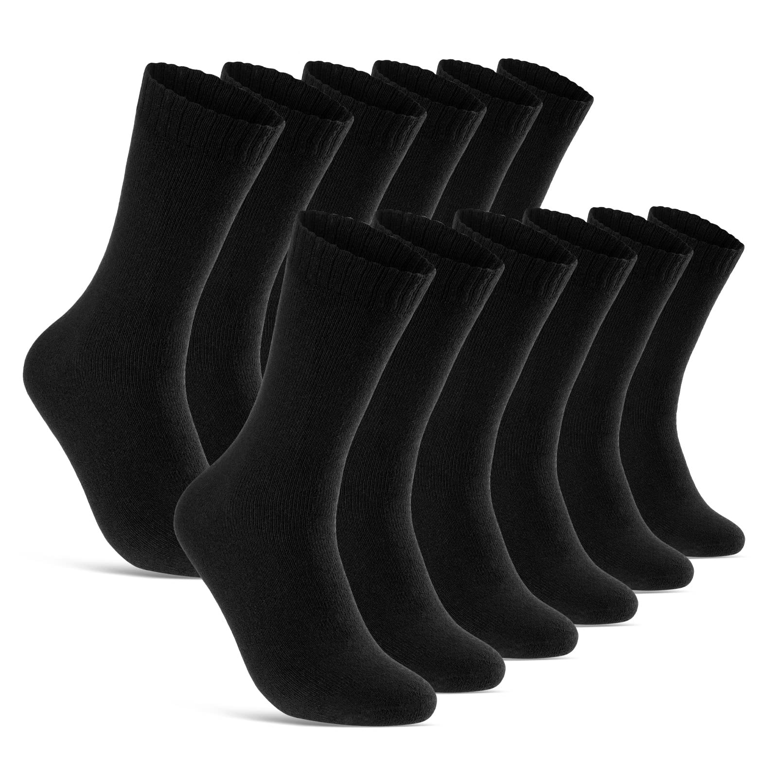 6 | 12 | 24 Paar THERMO Socken Damen & Herren Vollfrottee Wintersocken Schwarz Baumwolle (39-42, 12 Paar | schwarz)