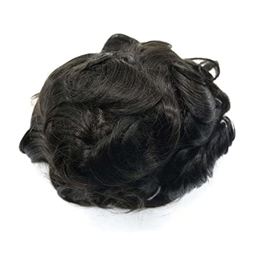 Perücke Männer Haar-Toupet for Männer, feines Mono, durchsichtiges Poly-Around-Herren-Toupet, Echthaar, komplett handgebunden, leicht, 15,2 cm, 120% Dichte, schwarzes Haarersatzsystem Toupet für Herr