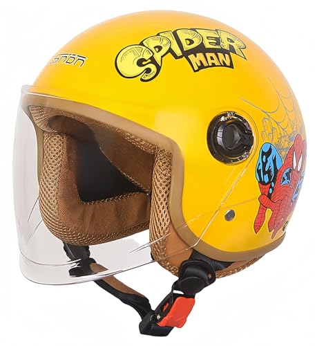 Kinder-Motorradhelm, ECE-Zertifizierung, Kinderhelm mit Visier, modischer Vintage-Stil für 5–12 Jahre alte Jungen und Mädchen, Roller, Street Cruiser E,46-54CM