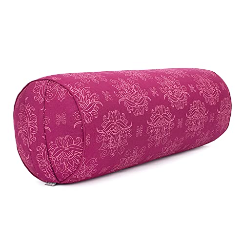 Bodhi Yoga Bolster Ø 23 cm | Maharaja Collection | Abnehmbarer & Waschbarer Bezug aus 100% Baumwoll | Yogarolle mit Bio-Dinkelfüllung | Yogakissen für Restorative & Yin Yoga (Lotus/Berry)