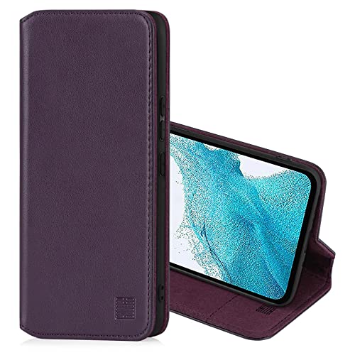 32nd Klassische Serie 2.0 - Lederhülle Case Cover für Samsung Galaxy A54 5G (2023), Echtleder Hülle Mit RFID-Blockierung Kartensteckplatz, Magnetverschluss und Standfuß - Aubergine