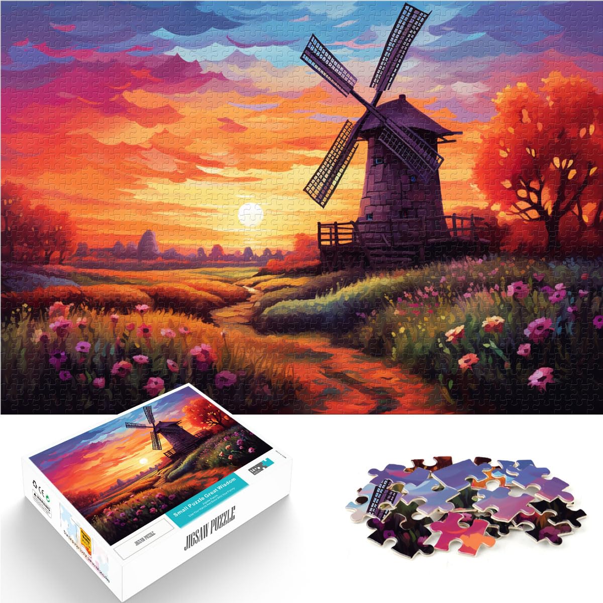 Spielzeug-Puzzle, holländische Windmühlenlandschaft, Puzzle für Erwachsene, 1000 Teile, anspruchsvolles, unterhaltsames Spiel für die ganze Familie, 1000 Teile (50 x 75 cm)