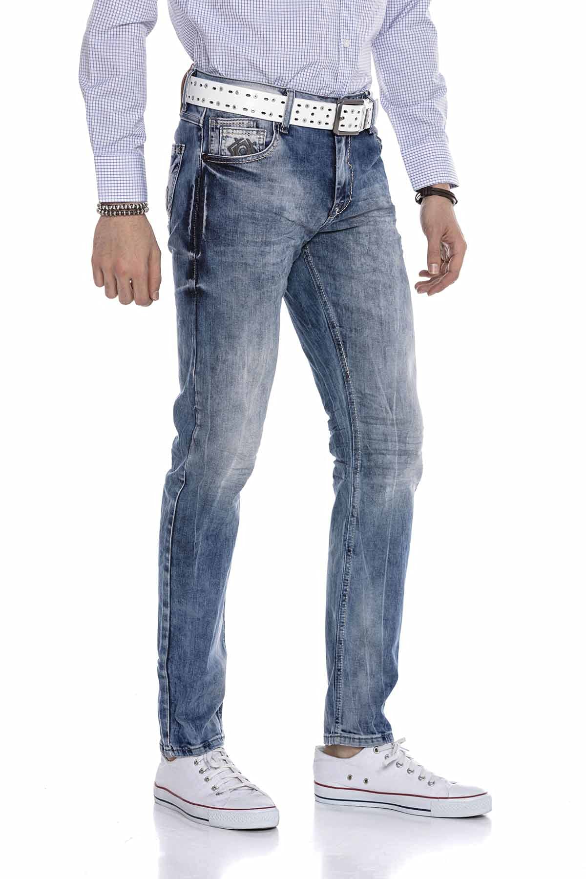 Cipo & Baxx Herren Jeans Hose Slim Fit Kontrastnaht Regular Denim Pants Freizeithose CD319 Blau W36 L34