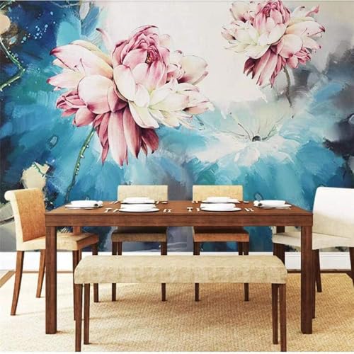 Rosa Vintage-Lotus 3D Tapete Poster Restaurant Schlafzimmer Wohnzimmer Sofa TV Dekorative Wand-400cm×280cm