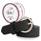 Cartvelli schmaler Ledergürtel Damen Schwarz 2,5cm mit Geschenkbox - Made in Germany - Gürtel schmal 100cm Schließe Gold DG19s-100