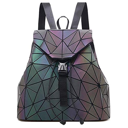 MARBER Frauen Rucksack Luminous Geometric Nightglowing Mode Bunte Rhombische Daypack Rucksack Taschen für Frauen Mädchen Campus Outdoor Reise