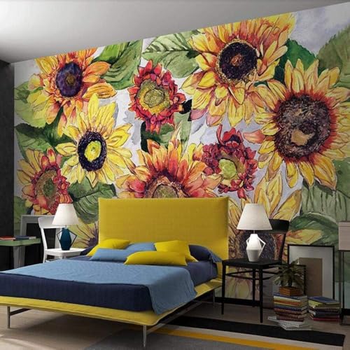 Weinlese-Sonnenblume 3D Tapete Poster Restaurant Schlafzimmer Wohnzimmer Sofa TV Dekorative Wand-300cm×210cm