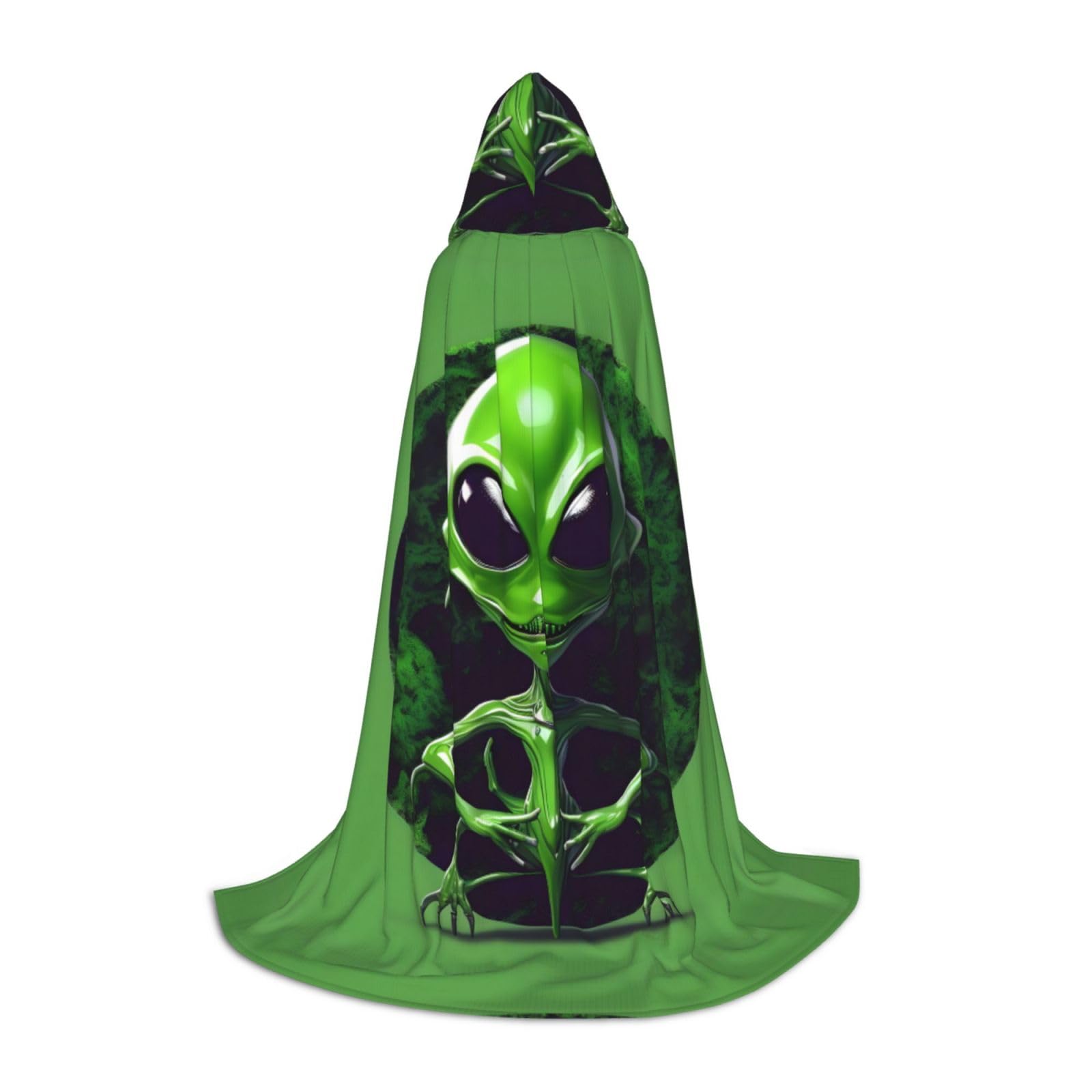 WURTON Grüner Alien-Druck, Unisex, Kapuzenumhang, Cosplay-Umhang, Erwachsenen-Umhang, Gothic-Umhang, Hexenumhang