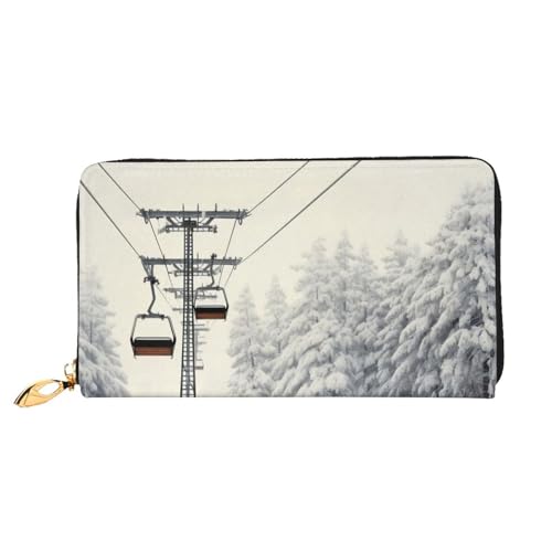 DENMER Gelbe Blumen Schmetterlinge Leder Geldbörse Kunstleder mit metallischem Reißverschluss geräumiges und stilvolles Accessoire für moderne Frauen Produkt, Winter Old Cable Ski Lift, Einheitsgröße,