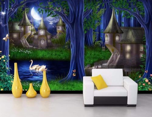 Wald Schloss Märchenreich 3D Tapete Poster Restaurant Schlafzimmer Wohnzimmer Sofa TV Dekorative Wand-350cm×256cm