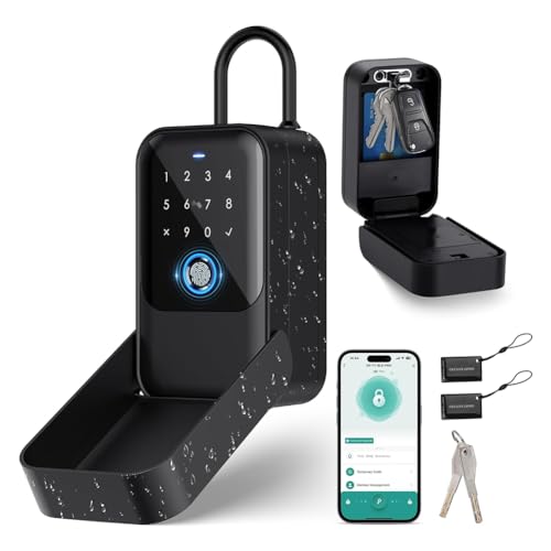 Pluuttiem Smart Key Lock Box, Bluetooth Lock Box mit Fingerabdruck, Zugangscode, Handschlüssel und Steuerung per App, Fingerabdruck