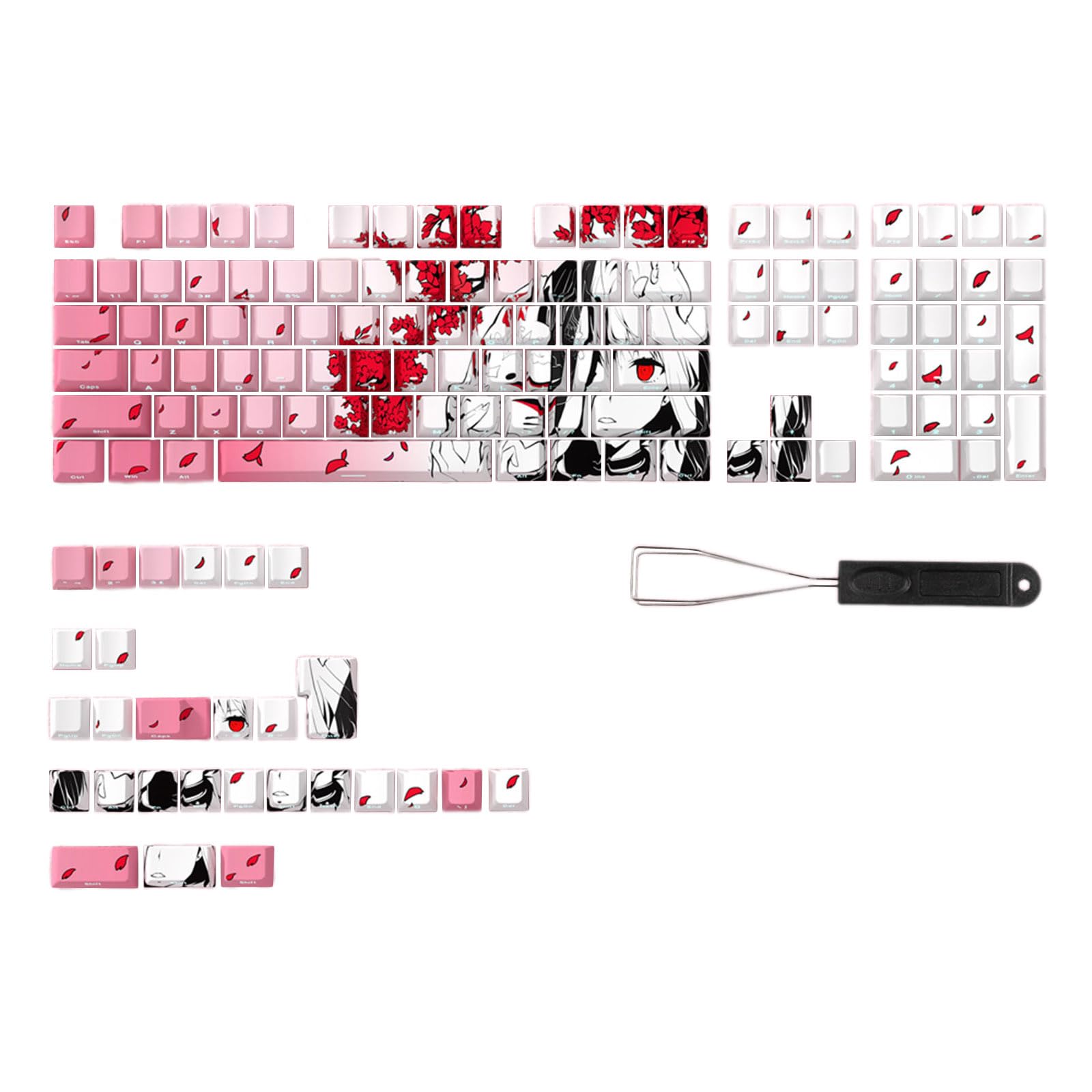 YYSQL Seitliche Gravur, Hintergrundbeleuchtung, 136 Tasten, komplettes Set, Cartoon-Mädchen-Tastenkappe für mechanische Tastatur, verbessert das Tippen bei Nacht