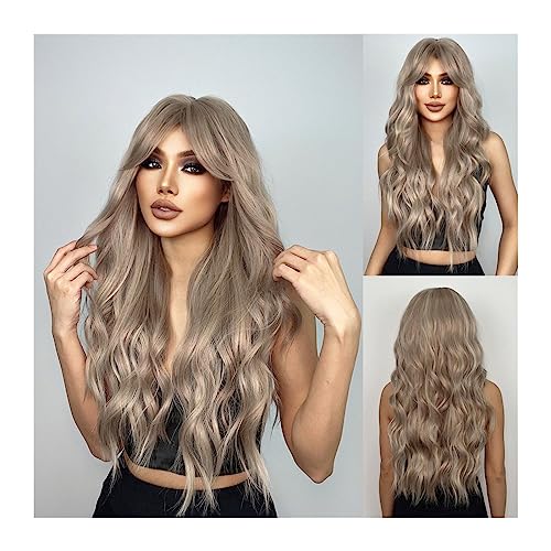 Perücken Cosplay-Party, hitzebeständig, künstliches Haar, synthetische braun-blonde Perücke, lange, tiefe, gewellte Haarperücke mit Pony for Frauen Damenperücke(Color:LC1045-1 wig)