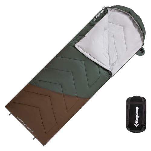 KingCamp Schlafsack Outdoor, zweifarbigen Design, komplett entfaltbar, vielseitig einsetzbar Schlafsacks, wasserabweisend, Schlafsäcke für Camping Sommer und Winter, (Grün/Braun L Zip, 220×75cm)