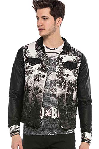 Cipo & Baxx Herren Jeansjacke Rockig Bikerjacke Übergangsjacke Nieten Design Ausgefallen Jacke Schwarz XL