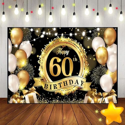 Alles Gute zum 60. Geburtstag Party Marineblau Gold Ballon Hintergrund Männer Sechzig Fotografie Hintergrund Glitzer Diamanten 60. Banner Dekor 240X180cm