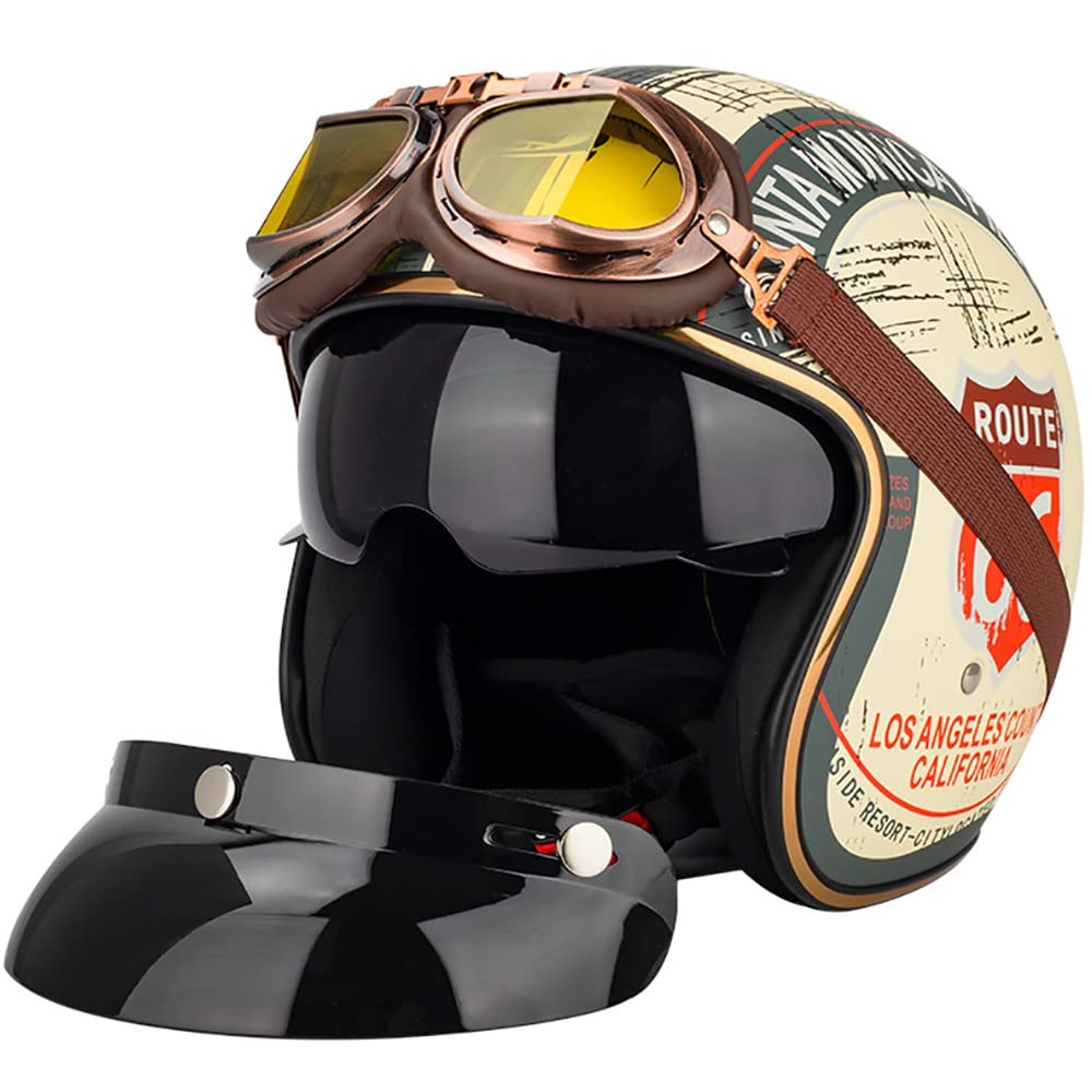 Jethelm mit ECE Zertifiziert Roller Helm jethelm mit Sonnenblende,Stil Roller Cruiser Chopper Anti-Collision Helm Motorradhelm Lederhelm Jethelme