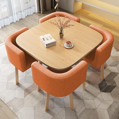 Yqyc 80 cm Esstisch mit 4 Stühlen Essgruppen, Moderner Konferenztisch und 4 Stühle-Set, Empfangstisch- und Stuhl-Kombination, für Lounge, Wohnzimmer, Küche(Orange)