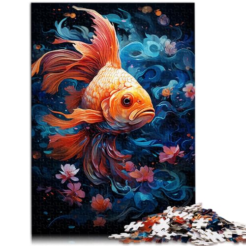 Puzzles, farbenfrohe psychedelische Fantasie, Goldfisch und das Puzzle 1000 Teile für Erwachsene, Holzpuzzle, dekomprimierendes geistiges Lernspielzeug, 1000 Teile (50 x 75 cm)