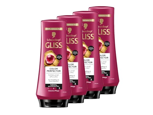 Gliss Spülung Colour Perfector (4x 200 ml), Conditioner mit Hyaluron-Komplex & Cranberry-Extrakt für gesträhntes & gefärbtes Haar bietet Farbschutz und strahlenden Farbglanz