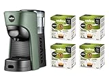 Lavazza, A Modo Mio Tiny Eco Green Kaffeemaschine mit 64 sortierten Kapseln, Espressomaschine aus recyceltem Kunststoff, 1450 W, 220-240 V, 50/60 Hz, 0,6 Liter