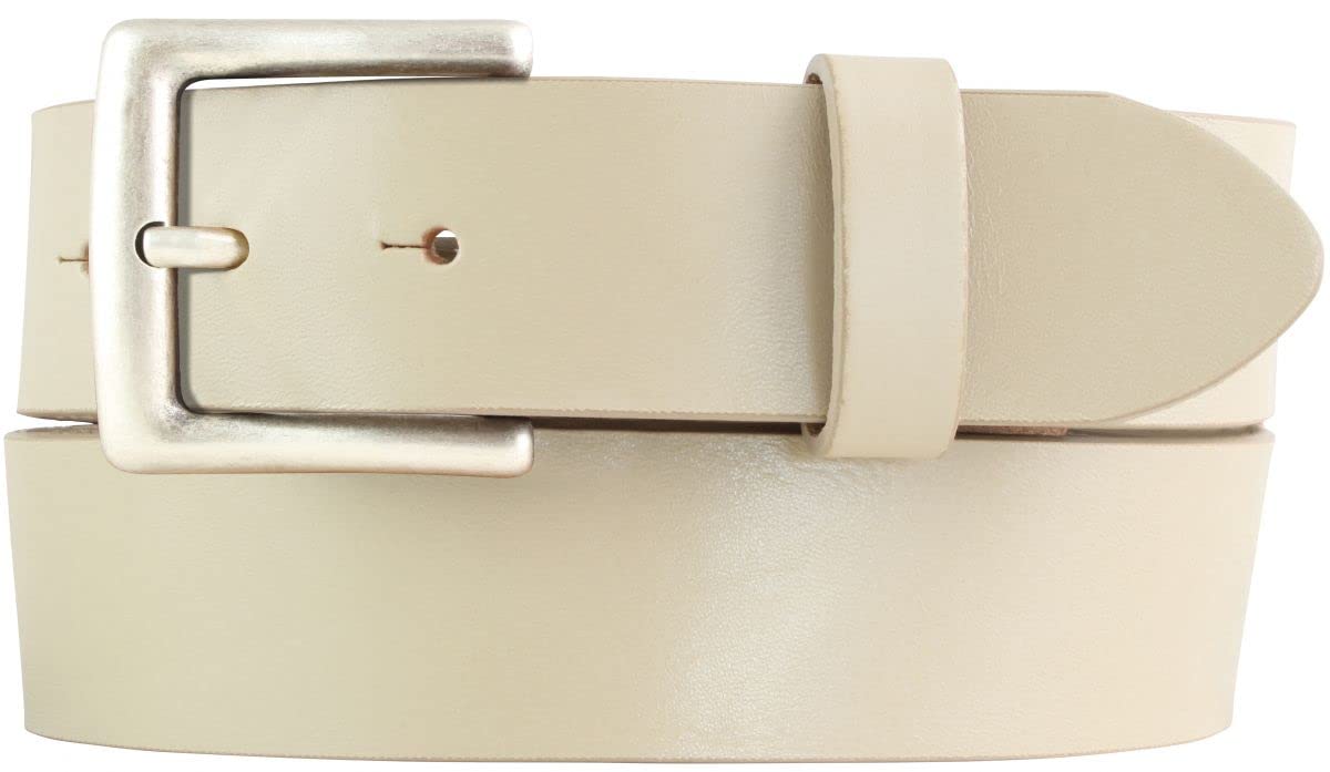 BELTINGER Jeansgürtel aus Vollrindleder mit altsilberner Gürtelschließe 4 cm | Jeans-Gürtel für Damen Herren 40mm | Leder-Gürtel | Beige 85cm