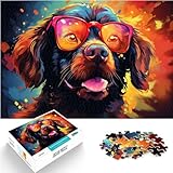 Puzzle Hund mit Sonnenbrille, 1000-teiliges Puzzle für Erwachsene, Holzpuzzle, lustiges Puzzle, ganze Familie (50 x 75 cm)