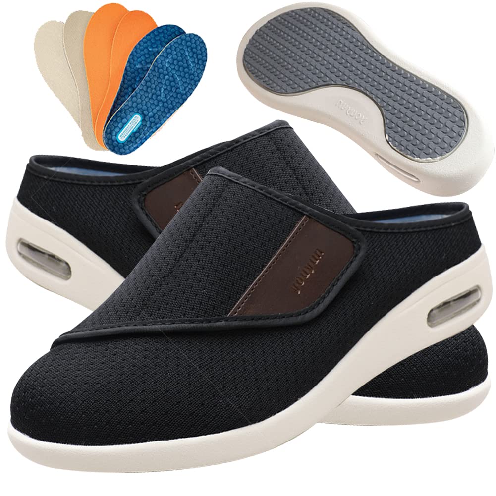 Orthopädische Schuhe Herren Luftpolster Slip On Wanderschuhe Orthopädische Diabetiker Wanderschuhe orthopädische Schuhe für Frauen Atmungsaktive lässige Luftpolster,Schwarz,47 EU