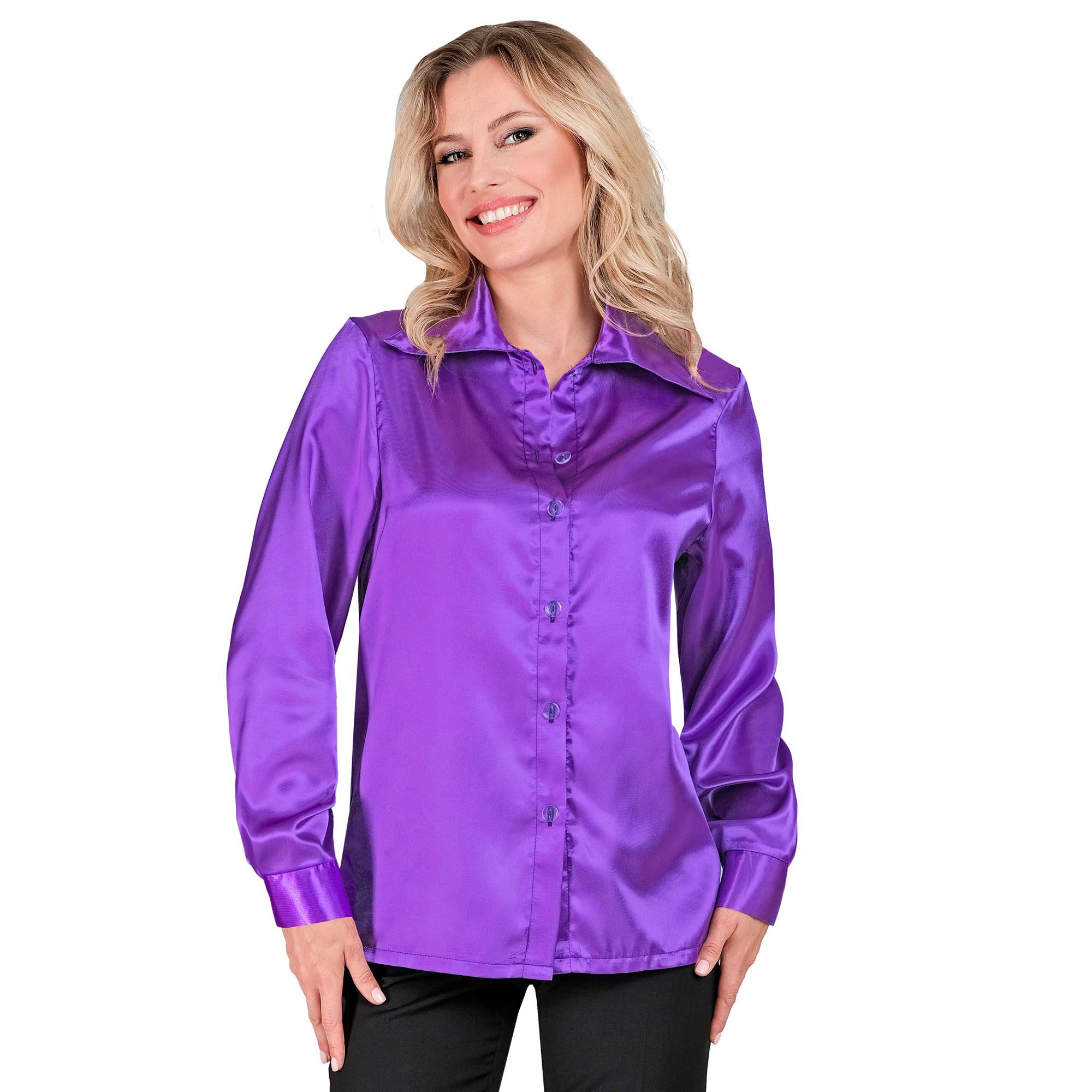 W WIDMANN MILANO Party Fashion - Satin Bluse für Damen, 70er Jahre Disco Fever, Retro Style, Schlagermove, Party Shirt, Damenhemd