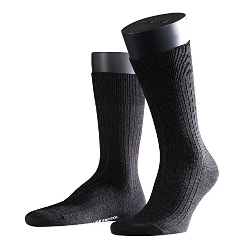 FALKE Herren Socken Bristol Pure, 91% Merinowolle, 1 Paar, Grau (Anthracite Melange 3080), Größe: 39-40