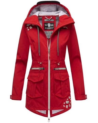 MARIKOO Damen Softshelljacke Funktions Outdoor Jacke wasserabweisend mit Kapuze B875 [B875-Rot-Gr.S]