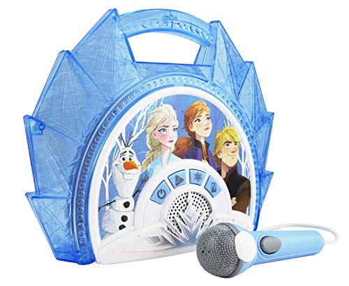 ekids Disney Frozen 2 (FR-115V2) Karaoke Anlage für Kinder mit Mikrofonen Maschine blau