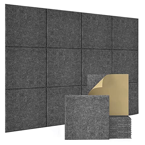 MAKIVI 12 Pack Selbstklebende, Ausgewogene Akustische Wand Paneele, 12 X 12 X 0,4 Schall Schutz Paneele, Absorbierende Fliesen für Zuhause und BüRos