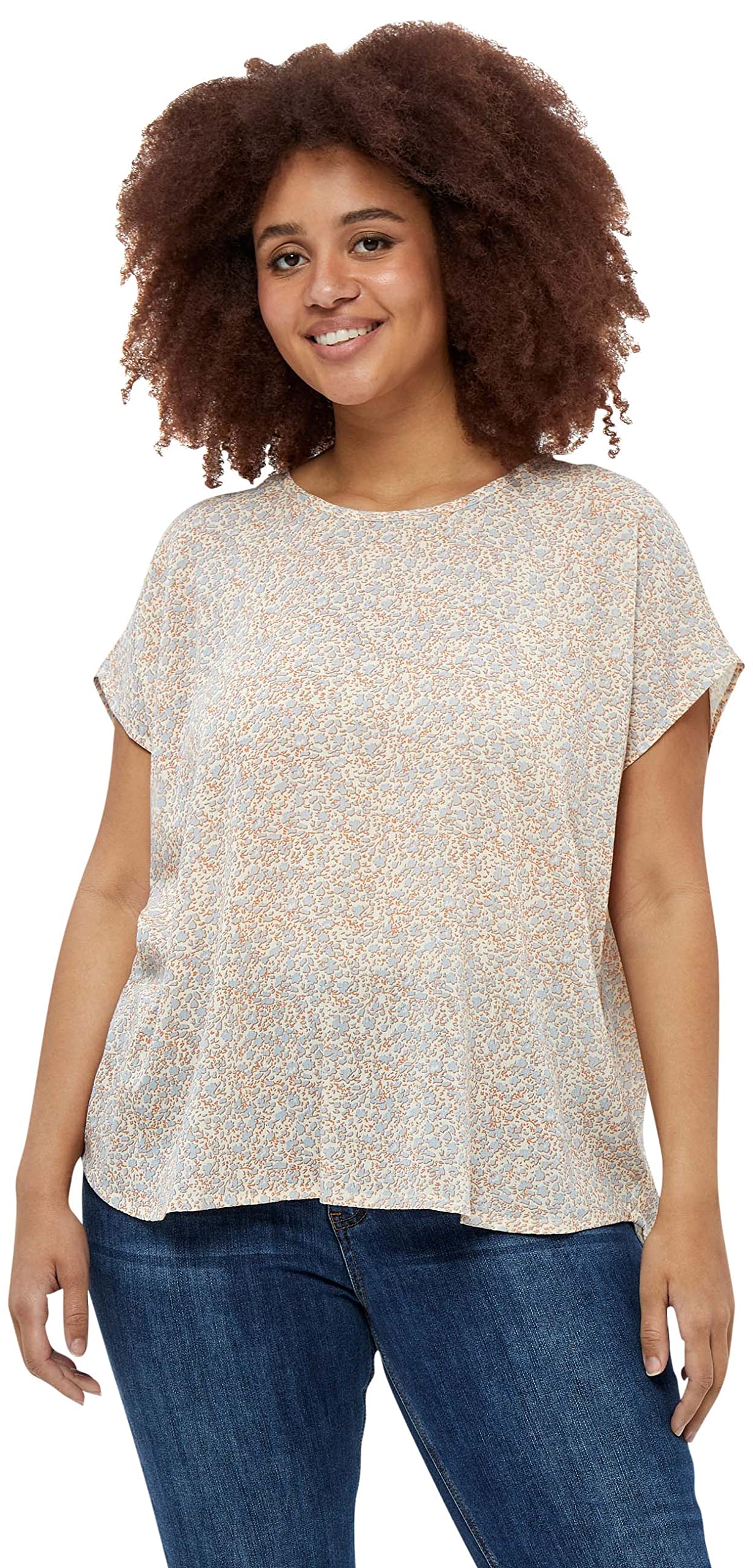 Peppercorn Damen Danea Malucca Tee Curved T Shirt, 2284p Skyway Blue Print, 52 Große Größen EU