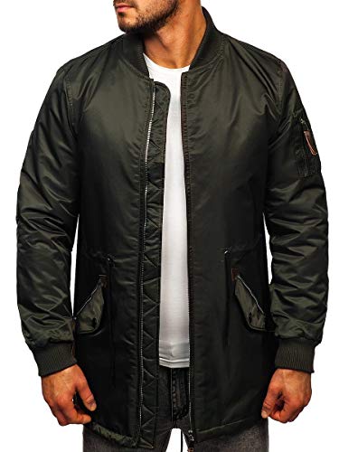 BOLF Herren Übergangsjacke Bomberjacke Leichte Funktionelle Jacke Outdoor Freizeitjacke Parka Windjacke Stehkragen Kapuze Blousons Sportlicher Stil Jack Davis JK363 Grün XL [4D4]