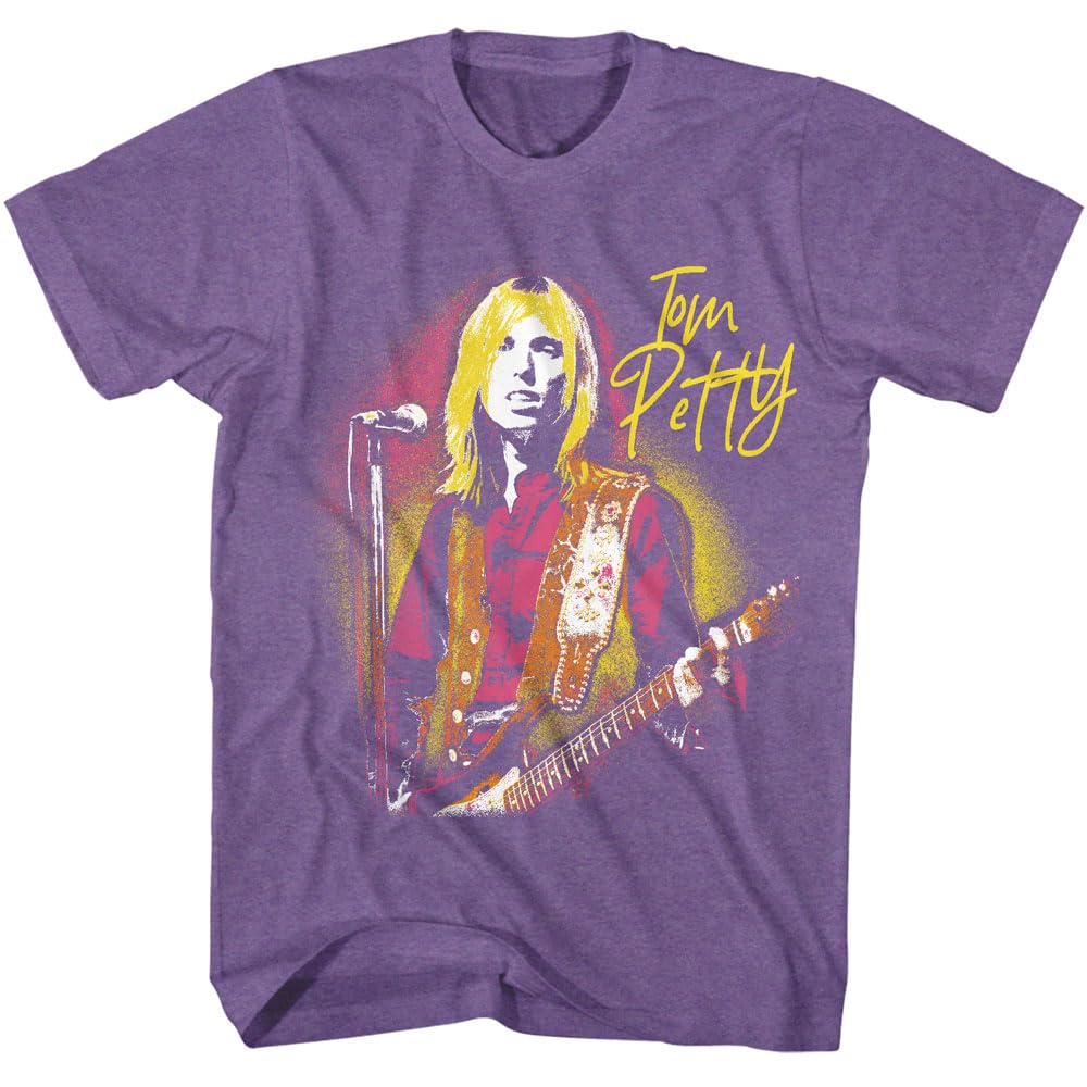 American Classics Tom Petty & The Heartbreakers Tom Petty at The Mic T-Shirt für Erwachsene, kurzärmelig, mit Grafik, Violett, Lila Heather, Mittel