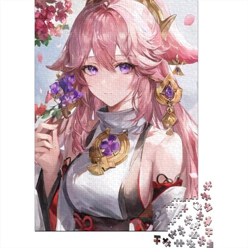 Genshin Impact Yae Miko Puzzles 1000 Teile Puzzles für Erwachsene Teenager Holzpuzzles für Erwachsene Teenager Puzzles für Erwachsene (Size : 75x50cm)