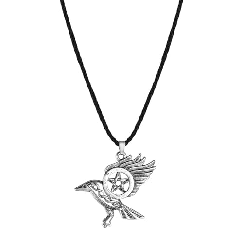 Belachick Charme Halskette Ketten Schmuck Herren Frauen Anhänger Necklace Anhänger-Halskette Mit Krähen-Pentagramm-Anhänger-Halskette S