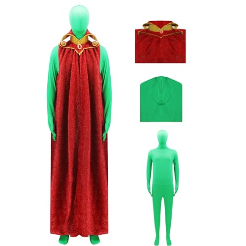 AYYOHON Martian Kostüm für Herren, grüner Alien-Cosplay-Body mit Umhang, Ganzkörper-Greenman-Anzug für Erwachsene, Halloween, Fasching, Größe 3XL