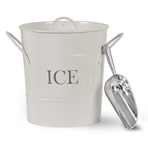 CKB Ltd Ice Bucket Eiswürfelbehälter Eiseimer Eisbehälter mit Deckel Eisschaufel Schaufel Innen oder im Freien unterhaltsam Retro Vintage Themed Farbige Kreide weiß pulverbeschichtet Stahl